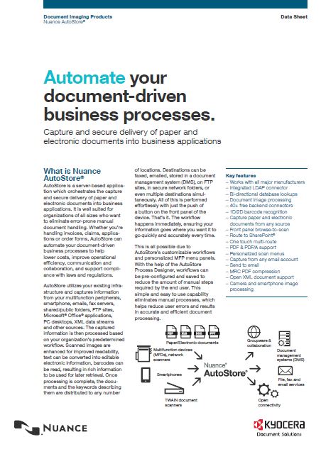 Kyocera, Software, Capture, Distribution, Nuance, Autostore, Document Solutions Unlimited