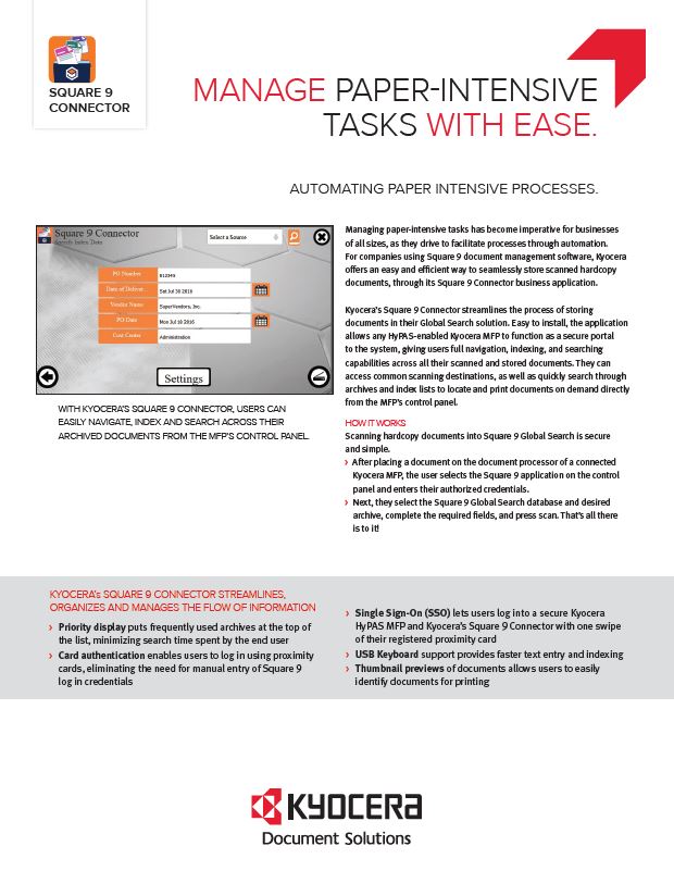 Kyocera Software Document Management, Square 9, Connector, kyocera, Document Solutions Unlimited