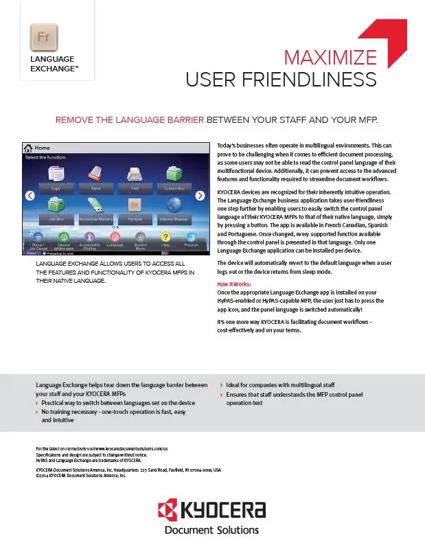 Kyocera, Software, Network Device Management, Language Exchange, Document Solutions Unlimited