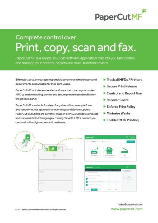 Papercut, Mf, Fact Sheet, Document Solutions Unlimited