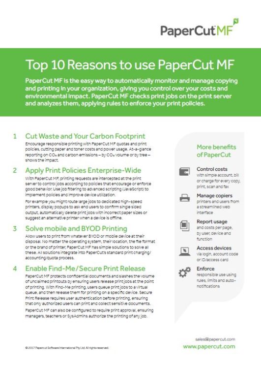 Top 10 Reasons, Papercut Mf, Document Solutions Unlimited